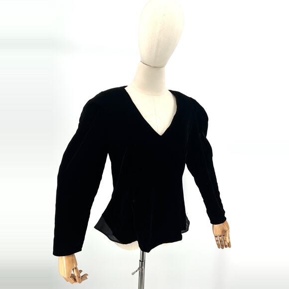 Handmade Tops - Vintage 80s Black Velvet Puff Sleeve Romantic Goth Evening Blouse
